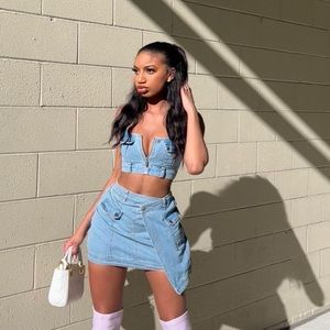 Maniere De Voir Denim Skirt Set